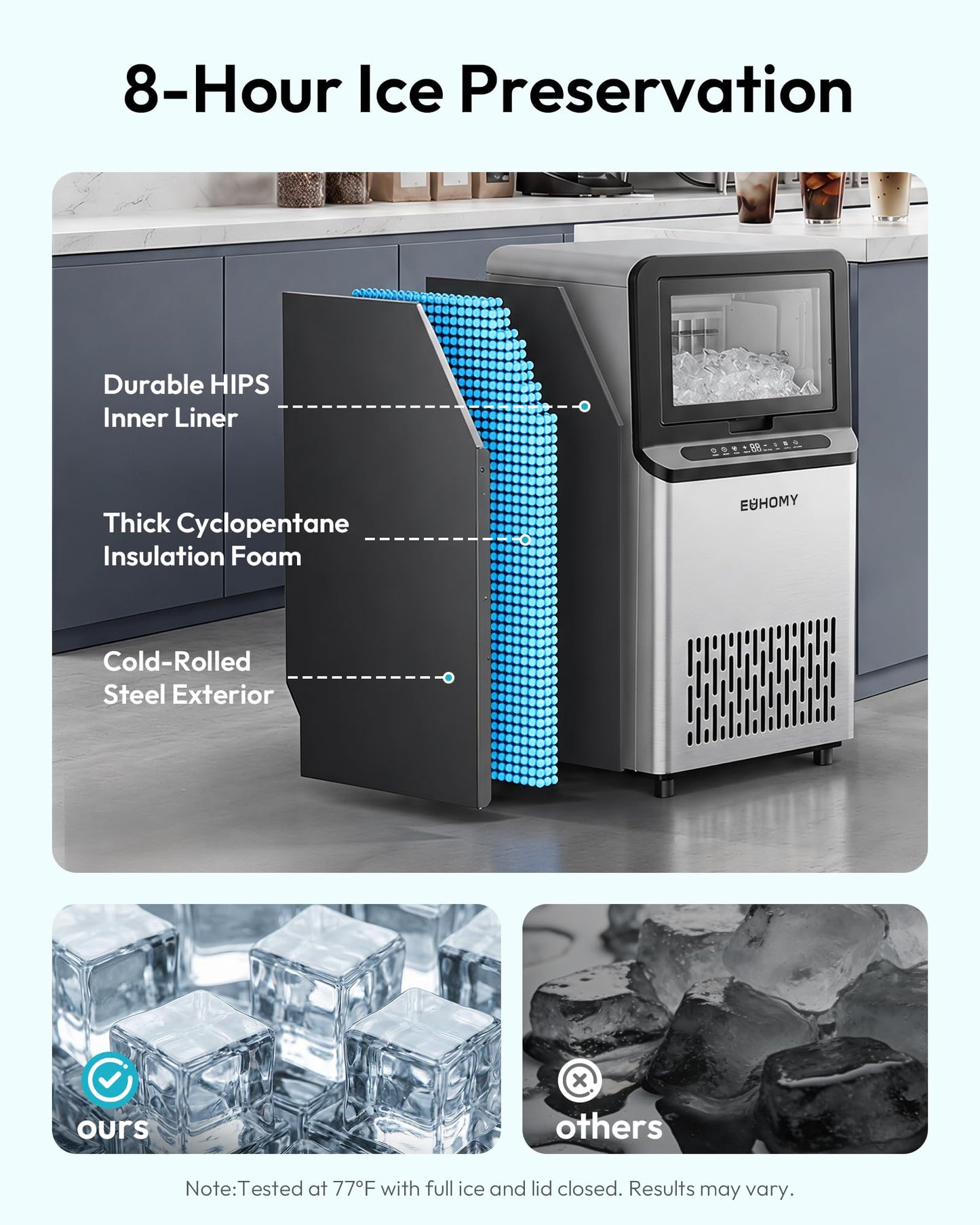 EUHOMY Commercial Ice Maker Machine, 100lbs/24H Stainless Steel Under Counter ice Machine with 33lbs Ice Storage Capacity, Freestanding Ice Maker.