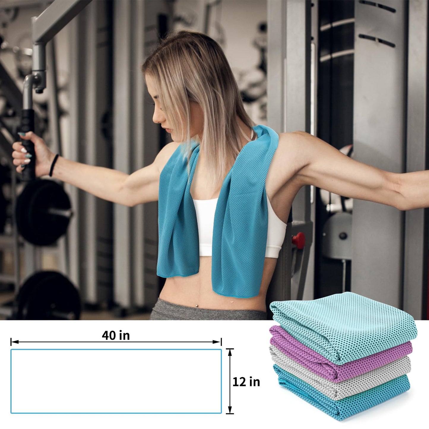 YESLIFE 4 Pack Cooling Towels (40"x12"), Gym Sweat Towels, Cooling Neck Wraps, Soft Breathable Microfiber Towels for Yoga, Running, Sport, Workout, Camping & More (Multicolor)