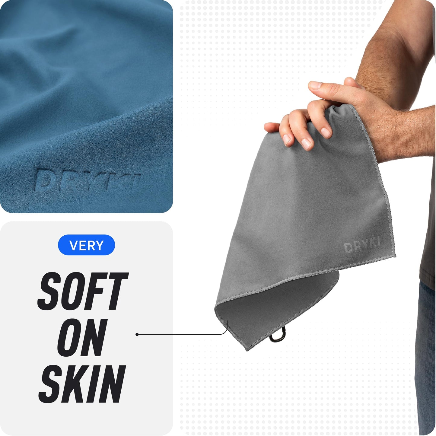 DRYKI Sweat Absorbing Handkerchiefs - The Original Pocket-Sized Sweat Towels - Quick-Dry Microfiber Sweat Rags for Face, Hands, & Body - Men & Women - Gym, Sports, and Work (Black: 5 Pack)