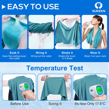 Sukeen 4 Pack Cooling Towels (40"x12"),Ice Towel,Soft Breathable Chilly Towel,Microfiber Towel for Yoga,Sport,Running,Gym,Workout,Camping,Fitness,Workout & More Activities