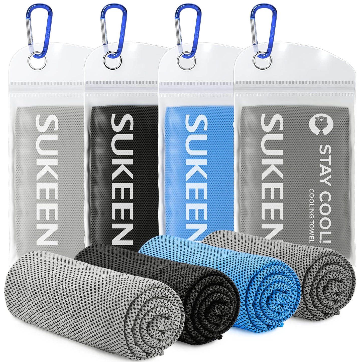 Sukeen [4 Pack Cooling Towel (40"x12"), Soft Breathable Chilly Microfiber Towel for Yoga,Sport,Running,Gym,Workout,Camping,Fitness,Workout & More Activities