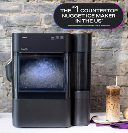 GE Profile Opal Ultra, Countertop Nugget Ice Maker, 1 Gal XL Side Tank, *Amazon Exclusive*, 38 lbs/Day, Pebble Pellet Crushed Ice Machine, WiFi Stainless Steel