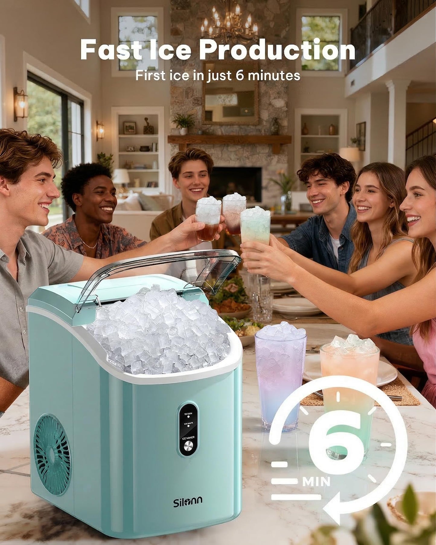 Nugget Ice Maker Countertop, Silonn Chewable Pellet Ice Machine with Self-Cleanin Function, 36lbs/24H Portable Ice Makers for Home Kitchen Officce, Black