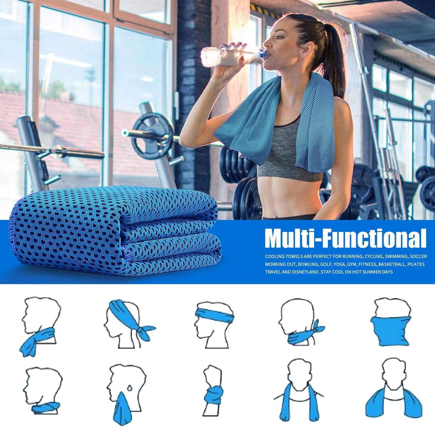 Leuceiy 4 Pack Cooling Towels (40"x12"), Cooling Towels for Neck and Face, Gym Towel for Working Out, Soft Breathable Microfiber Ice Towel for Yoga Sport Running Golf