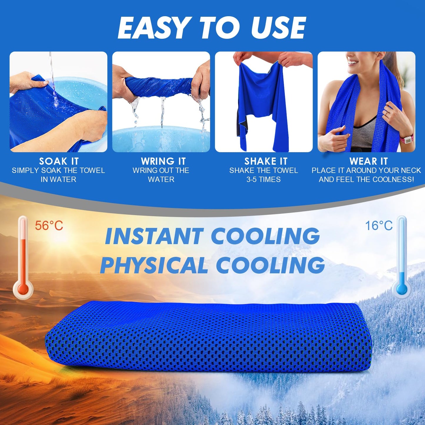 CSITE 4 Pack Cooling Towels (47"x12") for Neck and Face, Ice Towel for Hot Weather, Soft Breathable Chilly Gym Towels, Microfiber Towel for Work Out, Yoga, Running, Camping & More Activities