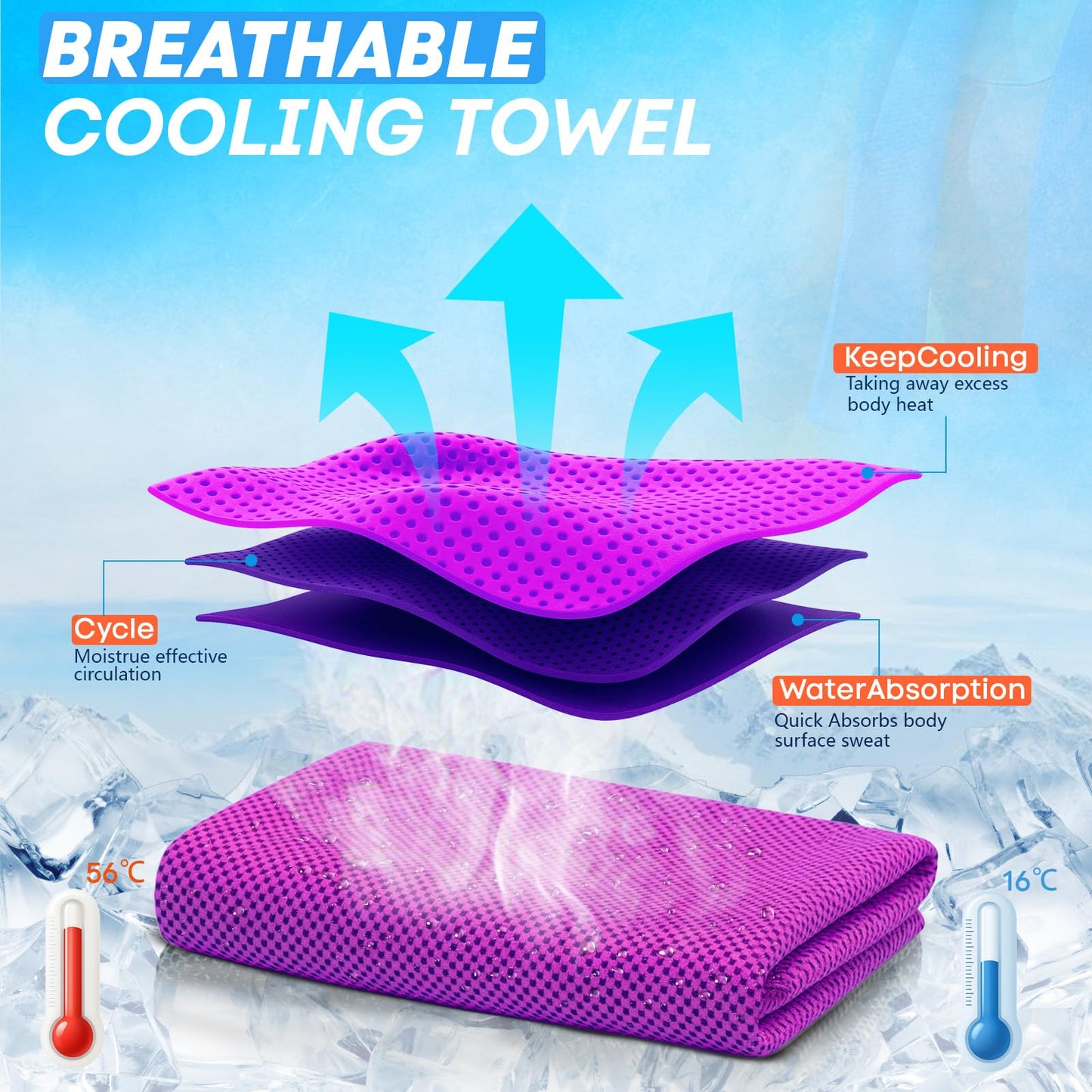 4 Pack Cooling Towels (40"x 12"), Soft Breathable Gym Towels, Outdoors Ice Towel for Neck and Face, Camp Essentials Microfiber Sweat Towels for Gym, Run, Yoga, Workout, Travel, Climb