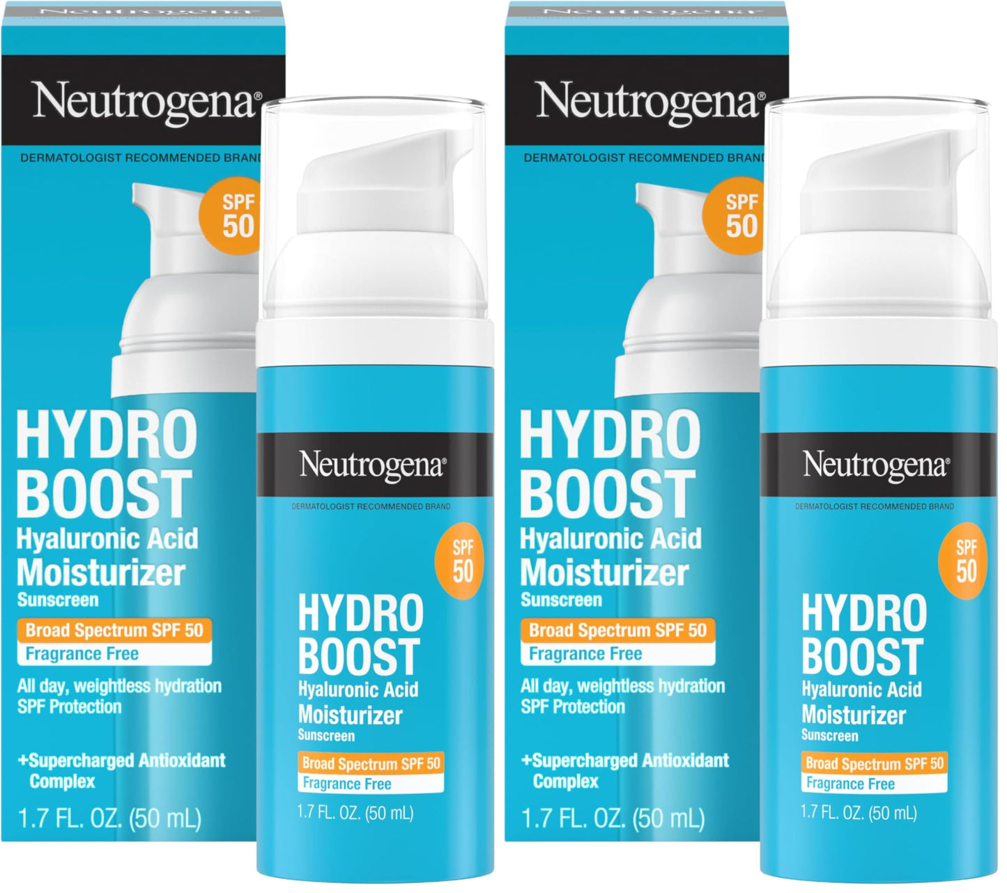 Neutrogena Hydro Boost Hyaluronic Acid Face Moisturizer with Broad Spectrum SPF 50 Sunscreen, Non-Greasy, Fragrance Free Daytime Facial Moisturizer to Hydrate & Soothe Dry Skin, 1.7 fl. oz