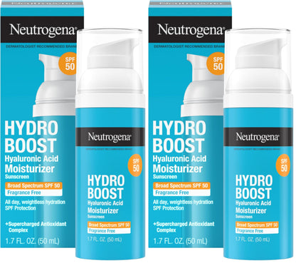 Neutrogena Hydro Boost Hyaluronic Acid Face Moisturizer with Broad Spectrum SPF 50 Sunscreen, Non-Greasy, Fragrance Free Daytime Facial Moisturizer to Hydrate & Soothe Dry Skin, 1.7 fl. oz