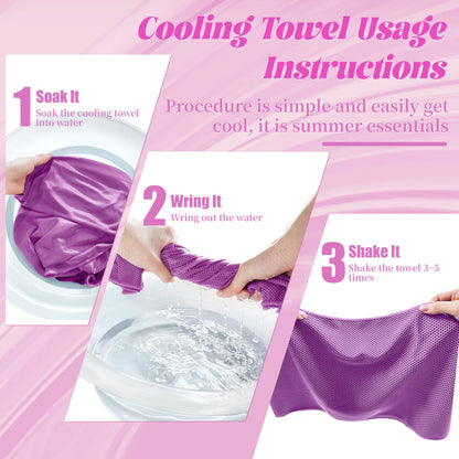 4 Pack Cooling Towels, Soft Breathable Cooling Towels for Neck and Face, Microfiber Gym Towels for Men and Women with Waterproof Bag & Carabiner, Sweat Towel for Yoga, Golf, Hiking, Running