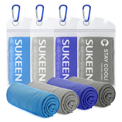 Sukeen [4 Pack Cooling Towel (40"x12"), Soft Breathable Chilly Microfiber Towel for Yoga,Sport,Running,Gym,Workout,Camping,Fitness,Workout & More Activities