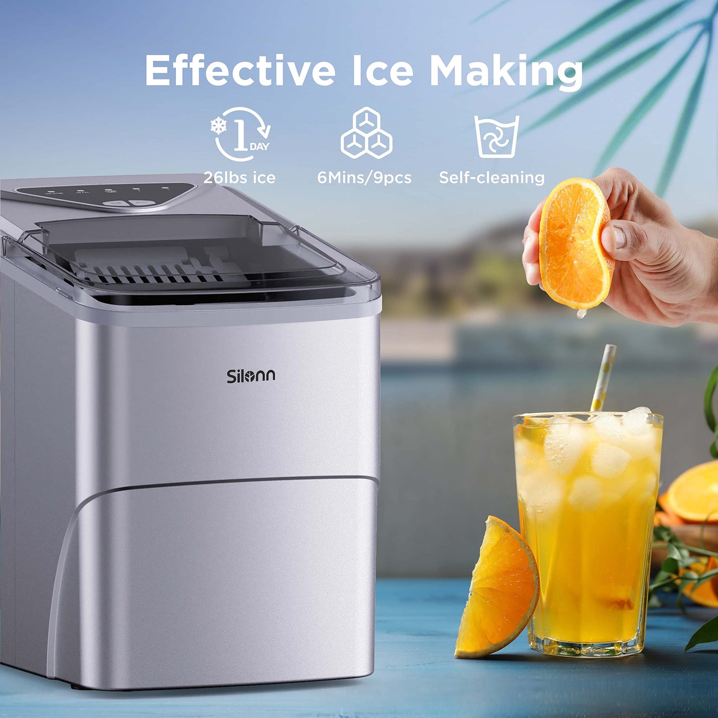 Nugget Ice Maker Countertop, Silonn Chewable Pellet Ice Machine with Self-Cleanin Function, 36lbs/24H Portable Ice Makers for Home Kitchen Officce, Black
