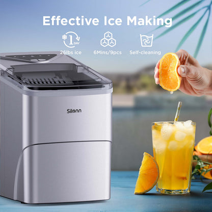 Nugget Ice Maker Countertop, Silonn Chewable Pellet Ice Machine with Self-Cleanin Function, 36lbs/24H Portable Ice Makers for Home Kitchen Officce, Black