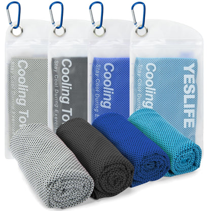 YESLIFE 4 Pack Cooling Towels (40"x12"), Gym Sweat Towels, Cooling Neck Wraps, Soft Breathable Microfiber Towels for Yoga, Running, Sport, Workout, Camping & More (Multicolor)