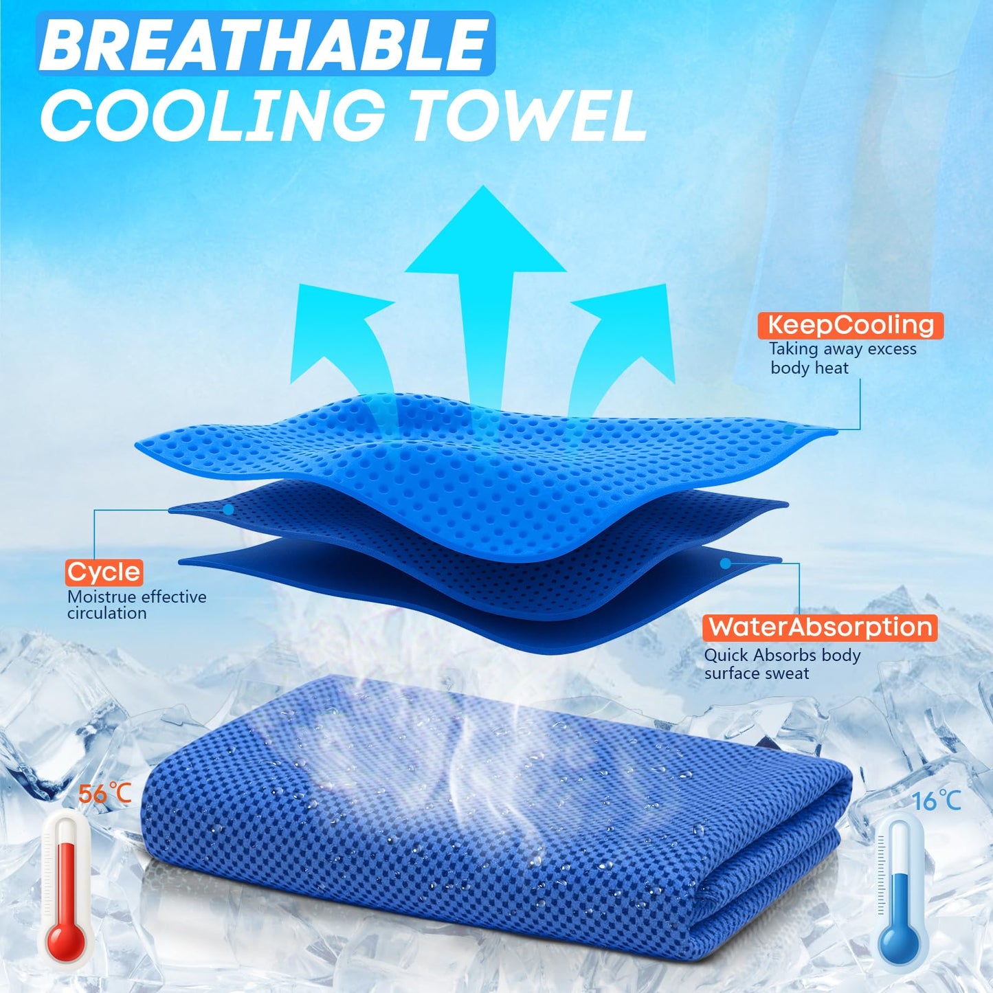 4 Pack Cooling Towels (40"x 12"), Soft Breathable Gym Towels, Outdoors Ice Towel for Neck and Face, Camp Essentials Microfiber Sweat Towels for Gym, Run, Yoga, Workout, Travel, Climb