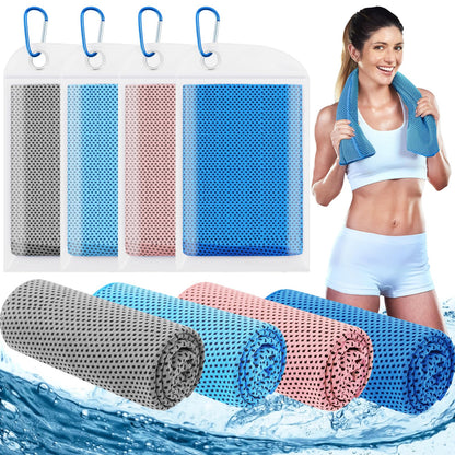 Leuceiy 4 Pack Cooling Towels (40"x12"), Cooling Towels for Neck and Face, Gym Towel for Working Out, Soft Breathable Microfiber Ice Towel for Yoga Sport Running Golf