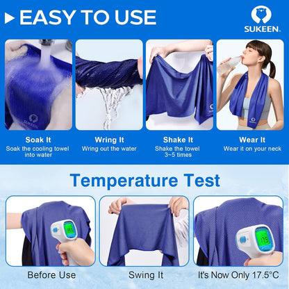 Sukeen 8 Pack Cooling Towels (40"x12"), Cooling Towels for Neck and Face, Microfiber Soft Breathable Chilly Ice Towel, Sweat Towel for Gym, Yoga, Sports, Golf, Camping, Running, Fitness, Workout