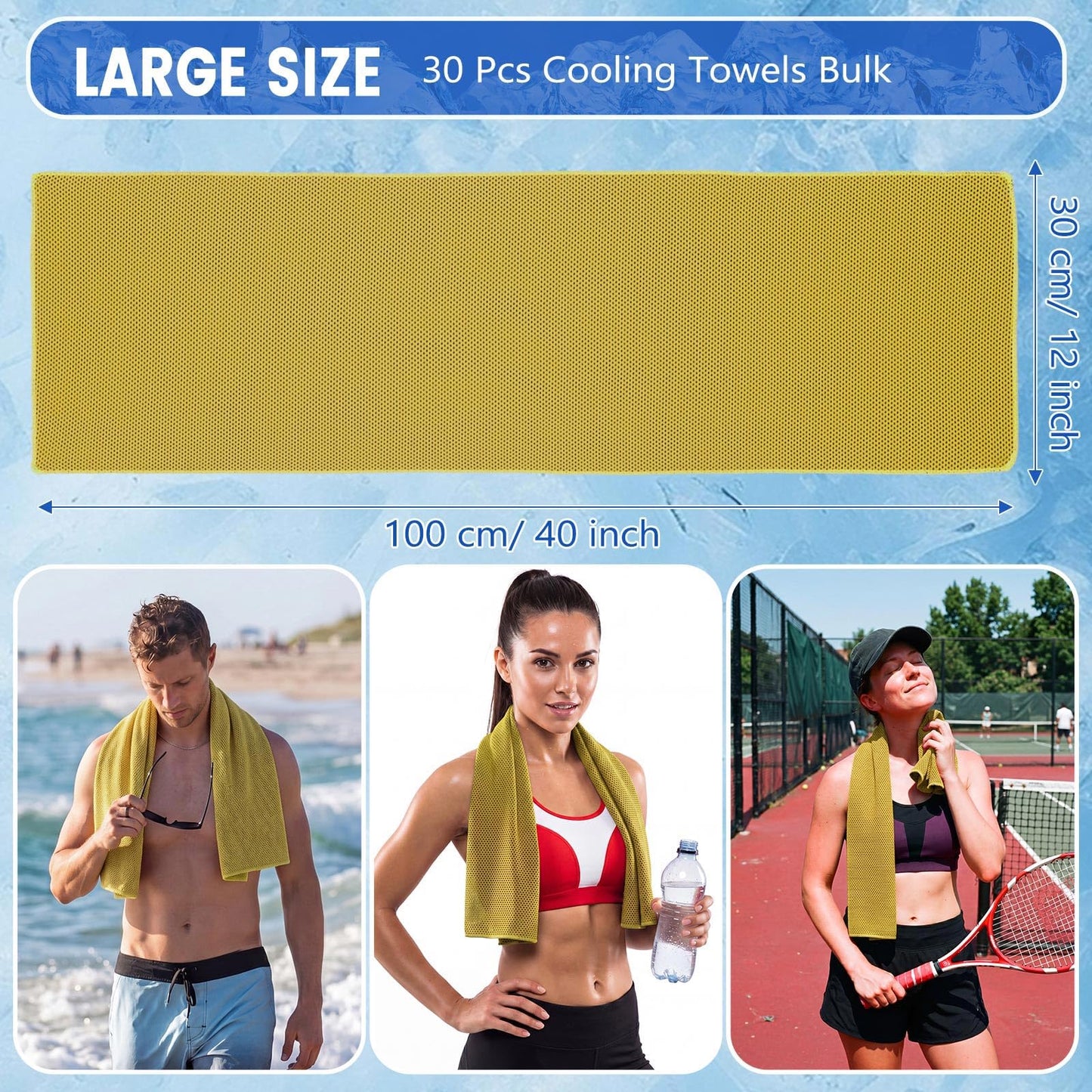 Hosuly 30 Pack Cooling Towels 40"x12" Cooling Neck Wraps Soft Breathable Chilly Towel Ice Towels Microfiber Workout Towel for Yoga Sport Running Workout Gym Camping Fitness Activities(Orange)