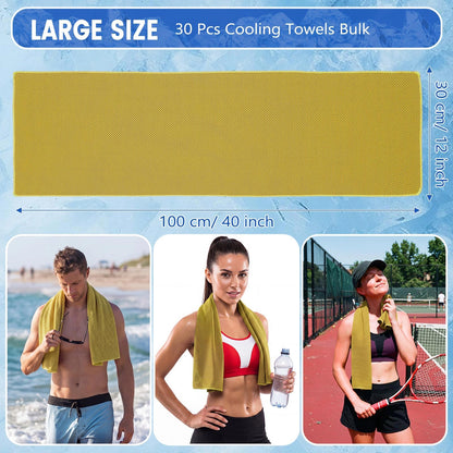 Hosuly 30 Pack Cooling Towels 40"x12" Cooling Neck Wraps Soft Breathable Chilly Towel Ice Towels Microfiber Workout Towel for Yoga Sport Running Workout Gym Camping Fitness Activities(Orange)