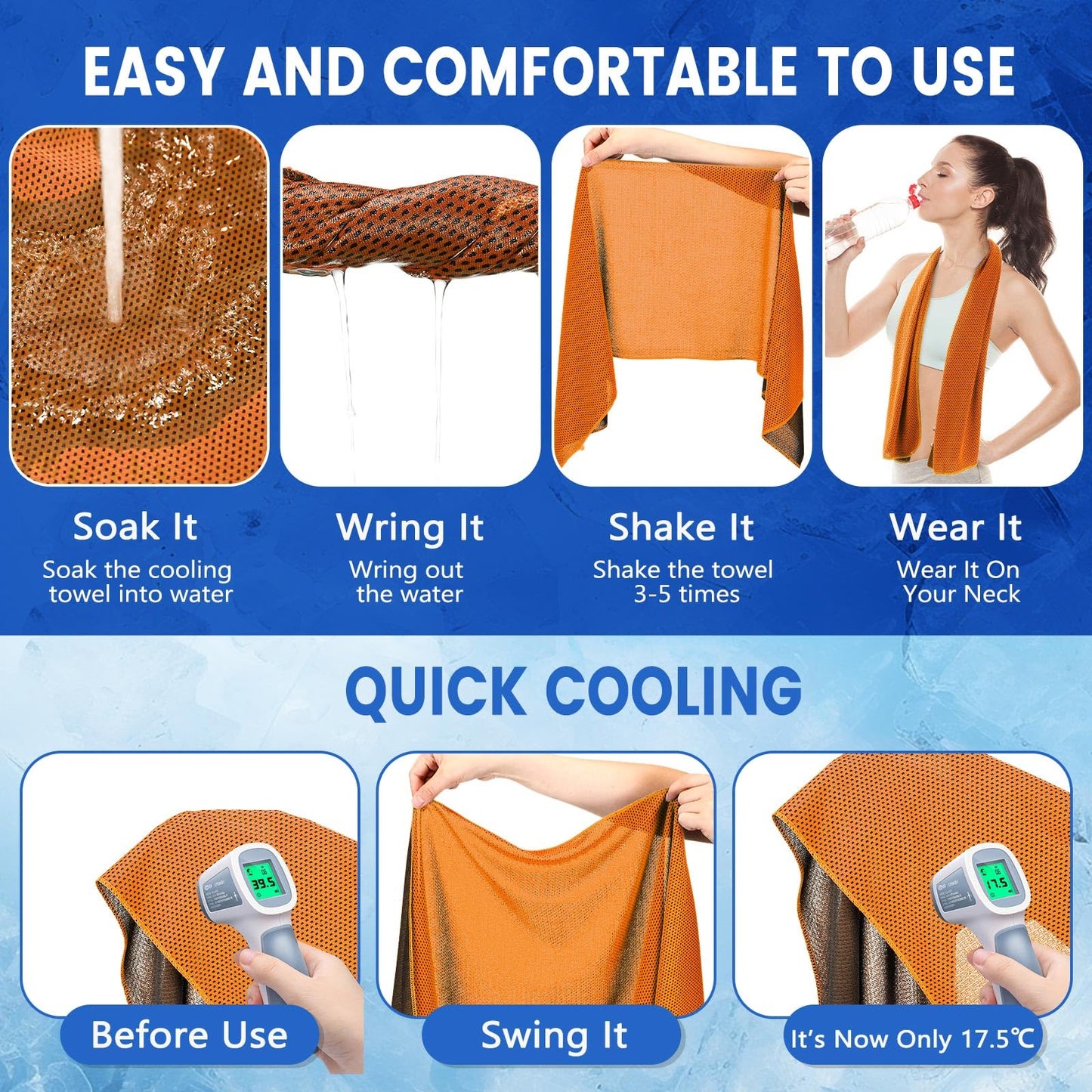 Hosuly 30 Pack Cooling Towels 40"x12" Cooling Neck Wraps Soft Breathable Chilly Towel Ice Towels Microfiber Workout Towel for Yoga Sport Running Workout Gym Camping Fitness Activities(Orange)
