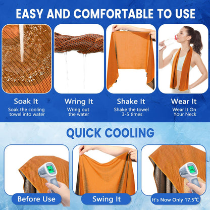 Hosuly 30 Pack Cooling Towels 40"x12" Cooling Neck Wraps Soft Breathable Chilly Towel Ice Towels Microfiber Workout Towel for Yoga Sport Running Workout Gym Camping Fitness Activities(Orange)