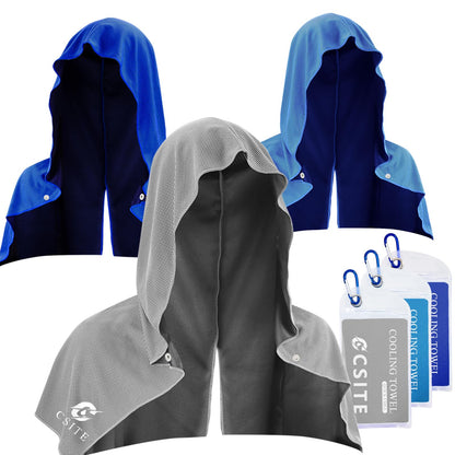 CSITE 3 Pack Cooling Hoodie Towels for Neck and Face, UPF 50 Sun Protection & Instant Cooling, Ice Towels for Hot Weather, Soft Breathable Towel for Sport, Work Out, Gym, Camping & More Activities