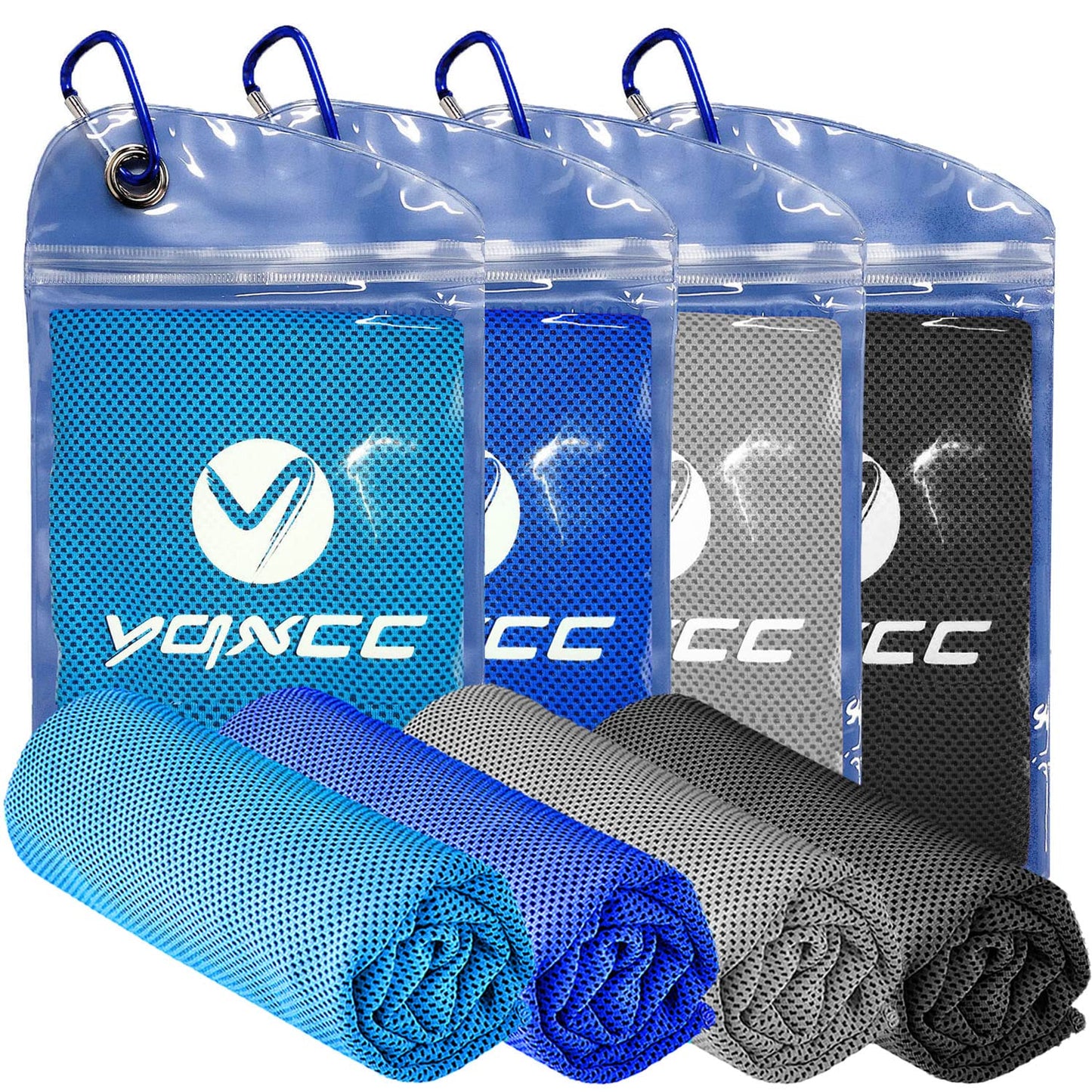YQXCC 4 Pack Cooling Towels (47"x12"), Ice Cool Neck Towel, Soft Breathable Microfiber for Yoga, Golf, Gym, Running, Camping & Hot Weather