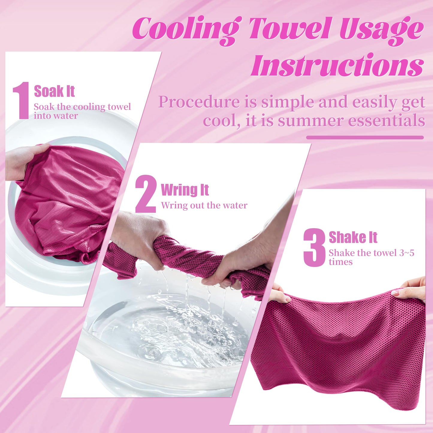 4 Pack Cooling Towels, Soft Breathable Cooling Towels for Neck and Face, Microfiber Gym Towels for Men and Women with Waterproof Bag & Carabiner, Sweat Towel for Yoga, Golf, Hiking, Running