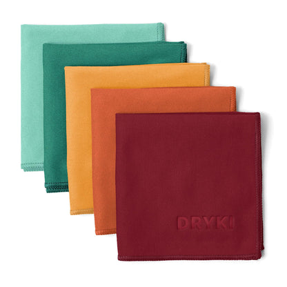 DRYKI Sweat Absorbing Handkerchiefs - The Original Pocket-Sized Sweat Towels - Quick-Dry Microfiber Sweat Rags for Face, Hands, & Body - Men & Women - Gym, Sports, and Work (Black: 5 Pack)