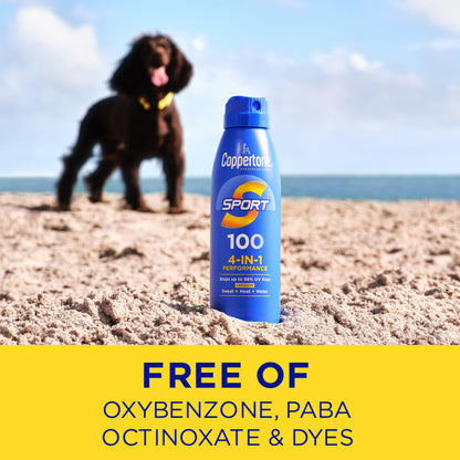 Coppertone Sport Sunscreen Spray SPF 50, Sweat, Heat and Water Resistant Sunblock, Lightweight, Oxybenzone Free, Spray Sunscreen Bulk Pack, 5.5 Oz Bottle, Pack of 3
