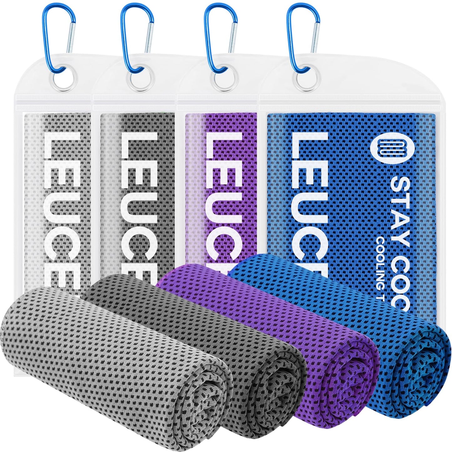 Leuceiy 4 Pack Cooling Towels (40"x12"), Cooling Towels for Neck and Face, Gym Towel for Working Out, Soft Breathable Microfiber Ice Towel for Yoga Sport Running Golf