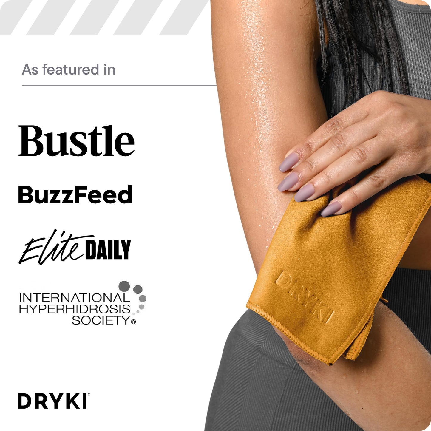 DRYKI Sweat Absorbing Handkerchiefs - The Original Pocket-Sized Sweat Towels - Quick-Dry Microfiber Sweat Rags for Face, Hands, & Body - Men & Women - Gym, Sports, and Work (Black: 5 Pack)