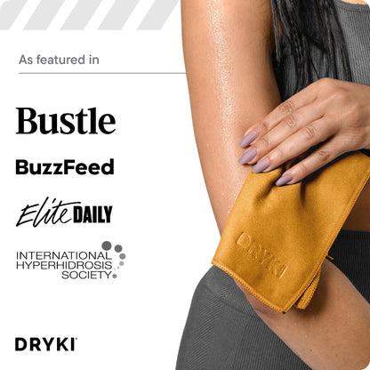 DRYKI Sweat Absorbing Handkerchiefs - The Original Pocket-Sized Sweat Towels - Quick-Dry Microfiber Sweat Rags for Face, Hands, & Body - Men & Women - Gym, Sports, and Work (Black: 5 Pack)