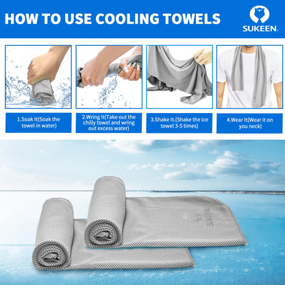 Sukeen [4 Pack Cooling Towel (40"x12"), Soft Breathable Chilly Microfiber Towel for Yoga,Sport,Running,Gym,Workout,Camping,Fitness,Workout & More Activities