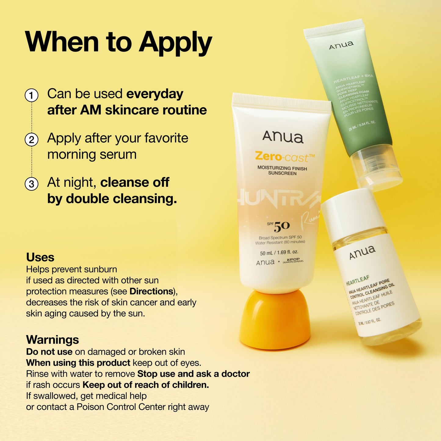 Anua, Zero-Cast Moisturizing Sunscreen SPF 50, Glow Natural Sunscreen for face, No White Cast, Hyaluronic Acid, Niacinamide, Oil-Free, Korean Skincare, 1.69 fl oz