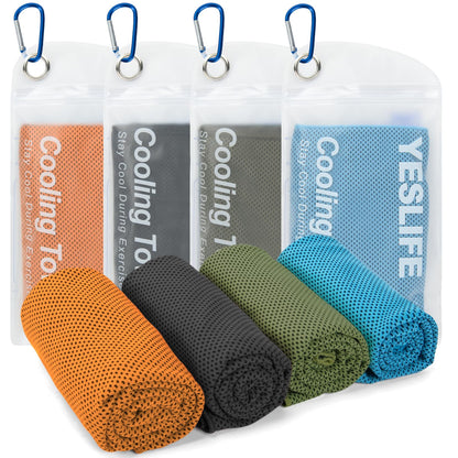 YESLIFE 4 Pack Cooling Towels (40"x12"), Gym Sweat Towels, Cooling Neck Wraps, Soft Breathable Microfiber Towels for Yoga, Running, Sport, Workout, Camping & More (Multicolor)