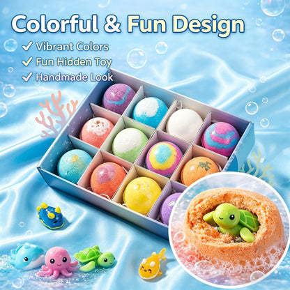 2026 New Bath Bombs for Kids with Surprise Inside, 12 Pack Kids Bath Bombs with Toys Inside Gift Set, Kid Bubble Bath Fizzy for Girls Boys & Toddlers with Bath Toys