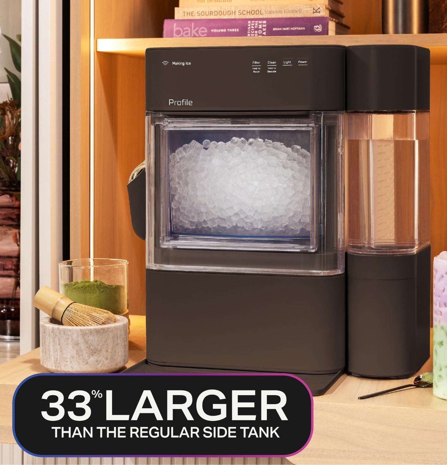 GE Profile Opal Ultra, Countertop Nugget Ice Maker, 1 Gal XL Side Tank, *Amazon Exclusive*, 38 lbs/Day, Pebble Pellet Crushed Ice Machine, WiFi Stainless Steel