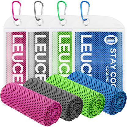 Leuceiy 4 Pack Cooling Towels (40"x12"), Cooling Towels for Neck and Face, Gym Towel for Working Out, Soft Breathable Microfiber Ice Towel for Yoga Sport Running Golf
