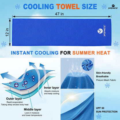 YQXCC 4 Pack Cooling Towels (47"x12"), Ice Cool Neck Towel, Soft Breathable Microfiber for Yoga, Golf, Gym, Running, Camping & Hot Weather
