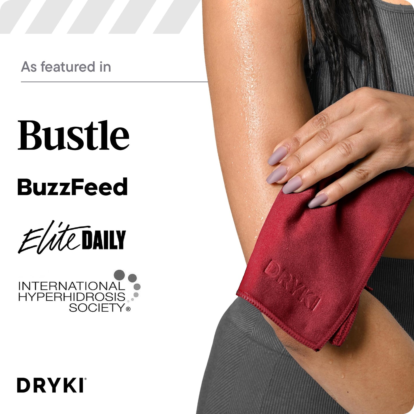 DRYKI Sweat Absorbing Handkerchiefs - The Original Pocket-Sized Sweat Towels - Quick-Dry Microfiber Sweat Rags for Face, Hands, & Body - Men & Women - Gym, Sports, and Work (Black: 5 Pack)