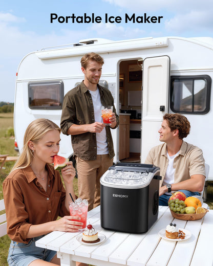EUHOMY Countertop Ice Maker Machine with Handle, 26lbs Per Day, 9 Ice Cubes Ready in 6 Mins, Auto-Cleaning Portable Ice Maker with Basket and Scoop, for Home/Kitchen/Camping/RV (Purple)