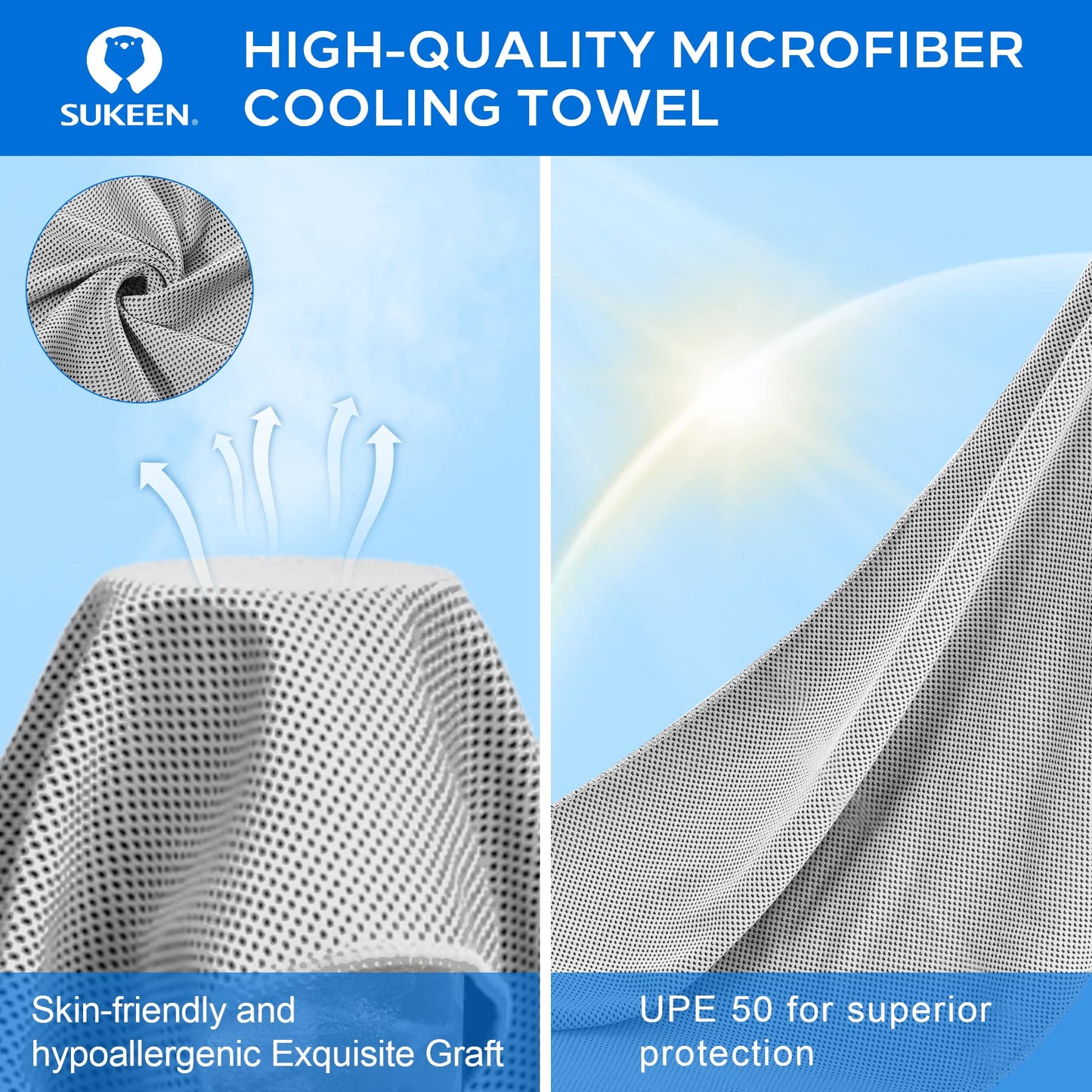 Sukeen 4 Pack Cooling Towels (40"x12"),Ice Towel,Soft Breathable Chilly Towel,Microfiber Towel for Yoga,Sport,Running,Gym,Workout,Camping,Fitness,Workout & More Activities