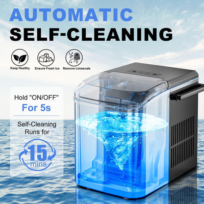 NEWBULIG Ice Makers Countertop with Handle, Portable Ice Machine, 9 Bullet Ice Cubes in 6 Mins, 26lbs in 24Hrs, Auto-Cleaning, with Basket and Scoop, for Home, Kitchen, RV, Camping,Black