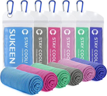 Sukeen 8 Pack Cooling Towels (40"x12"), Cooling Towels for Neck and Face, Microfiber Soft Breathable Chilly Ice Towel, Sweat Towel for Gym, Yoga, Sports, Golf, Camping, Running, Fitness, Workout