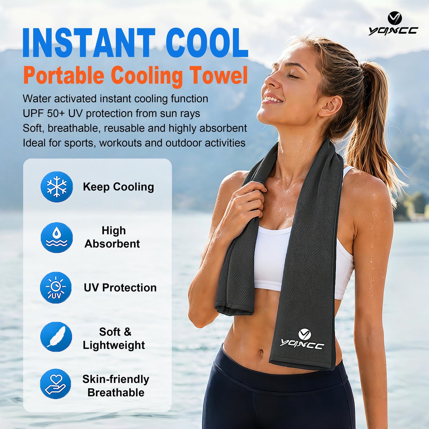 YQXCC 4 Pack Cooling Towels (47"x12"), Ice Cool Neck Towel, Soft Breathable Microfiber for Yoga, Golf, Gym, Running, Camping & Hot Weather