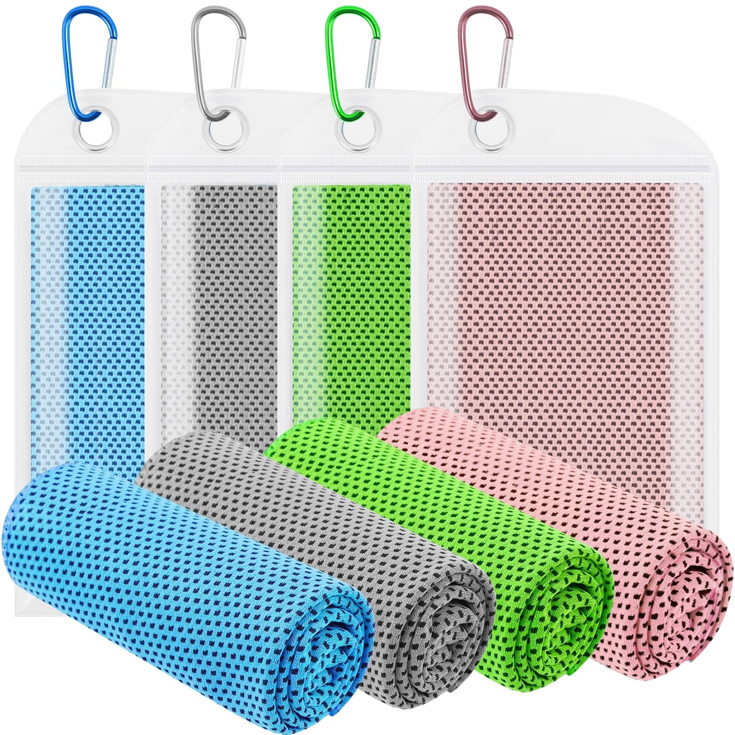 Leuceiy 4 Pack Cooling Towels (40"x12"), Cooling Towels for Neck and Face, Gym Towel for Working Out, Soft Breathable Microfiber Ice Towel for Yoga Sport Running Golf