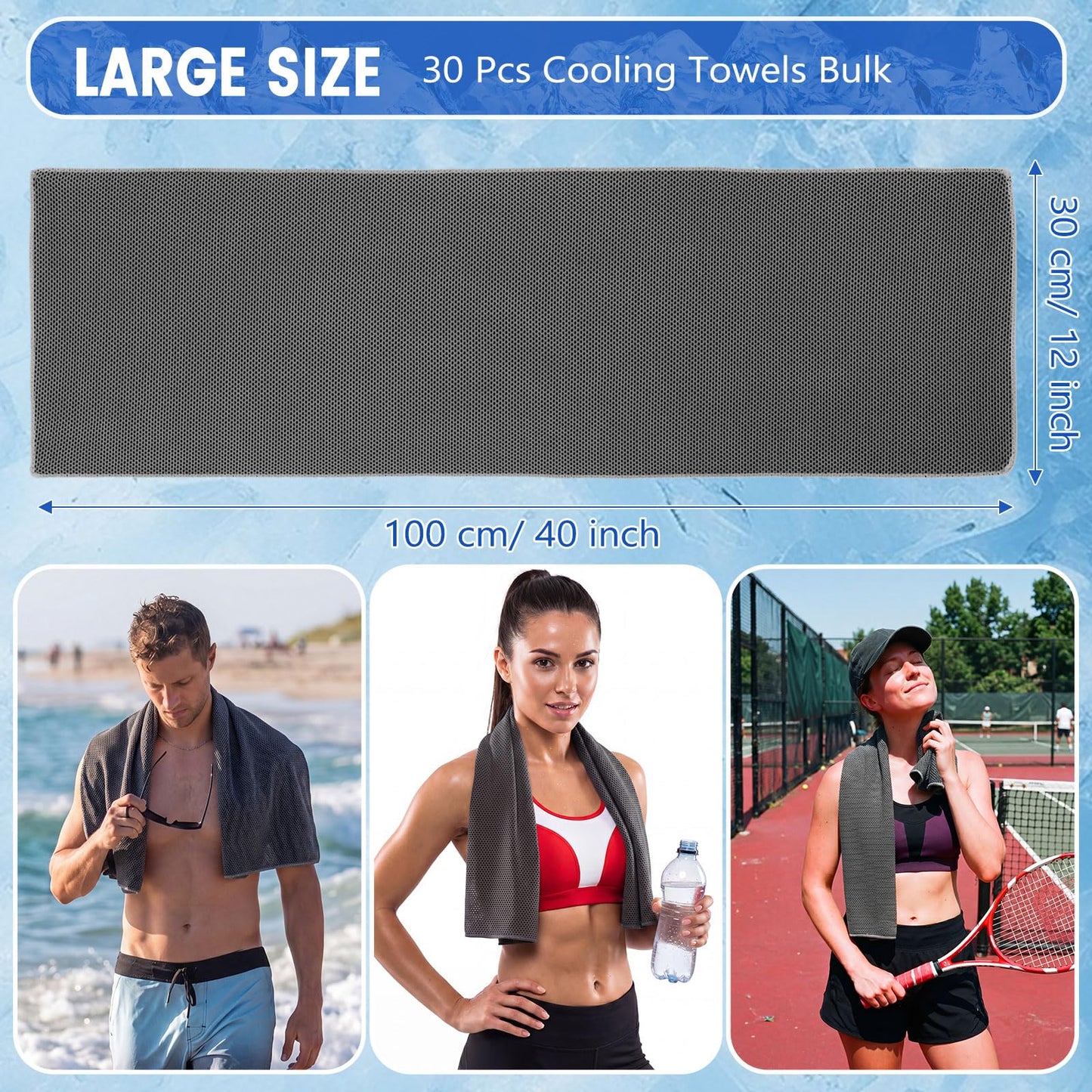 Hosuly 30 Pack Cooling Towels 40"x12" Cooling Neck Wraps Soft Breathable Chilly Towel Ice Towels Microfiber Workout Towel for Yoga Sport Running Workout Gym Camping Fitness Activities(Orange)