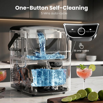 AGLUCKY Nugget Ice Makers Countertop with Handle, Crushed Ice Ready in 5 Mins, 35lbs/Day, Self-Cleaning, Portable Ice Machine with One-Click Operation for Home/Kitchen/Party/RV/Camping