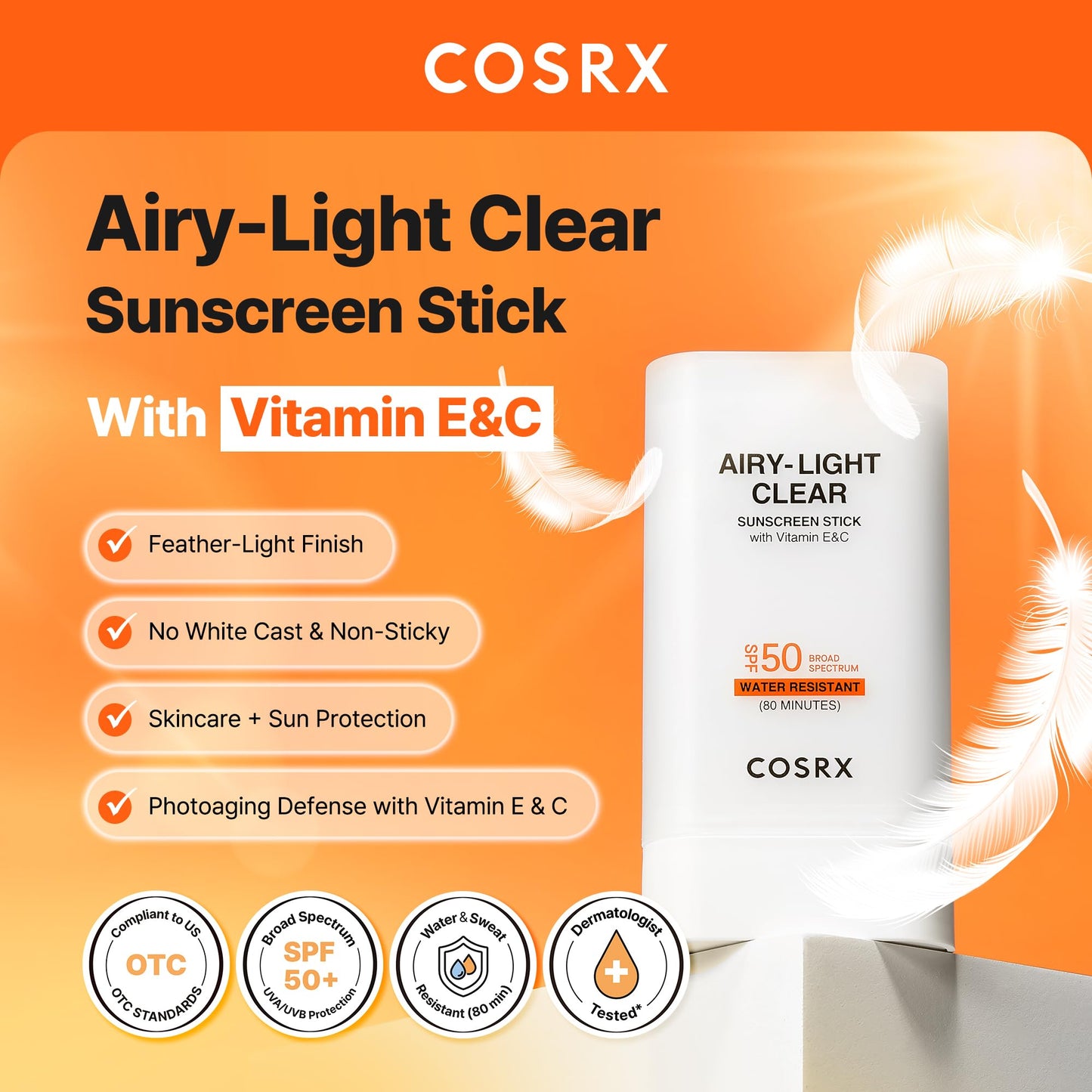 COSRX Vitamin E Sunscreen for Oily Skin SPF 50, Natural Glow Face Sunscreen, Lightweight, Non-Sticky, No White Cast, Hydrating, Beach Essentials, Summer Travel Essentials, Korean Skincare,1.69 fl oz