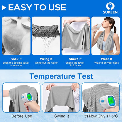 Sukeen 8 Pack Cooling Towels (40"x12"), Cooling Towels for Neck and Face, Microfiber Soft Breathable Chilly Ice Towel, Sweat Towel for Gym, Yoga, Sports, Golf, Camping, Running, Fitness, Workout
